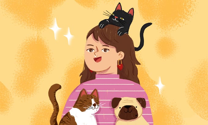 draw cute cartoon portrait, pet, couple or family