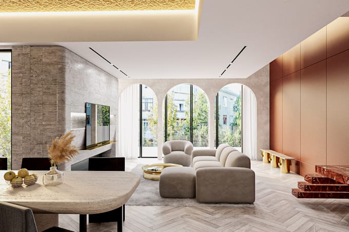 create interior design and realistic 3d rendering