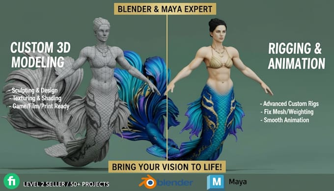 do 3d modelling, rigging and animation in blender or maya