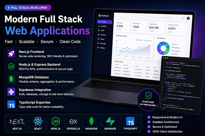 develop react nextjs nodejs supabase full stack web applications