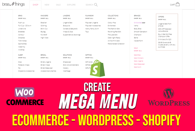 Create mega menu for ecommerce shopify wordpress website ...