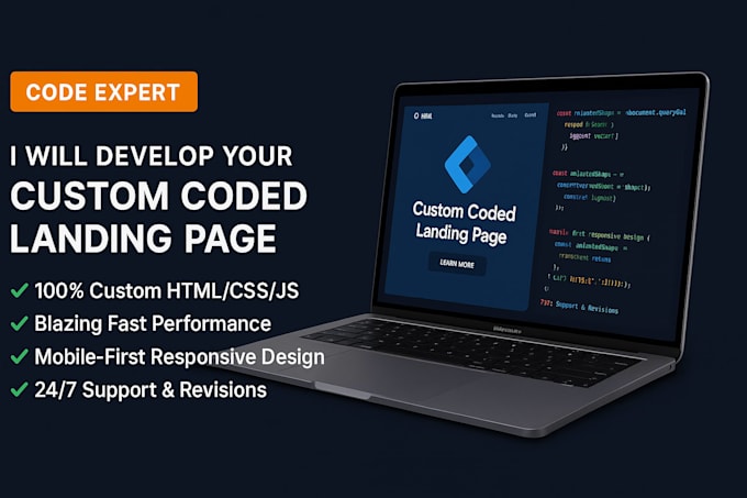 develop your custom coded landing page with HTML, CSS and js