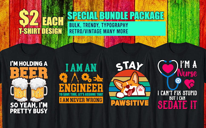 create bulk typography and graphic t shirt designs for you