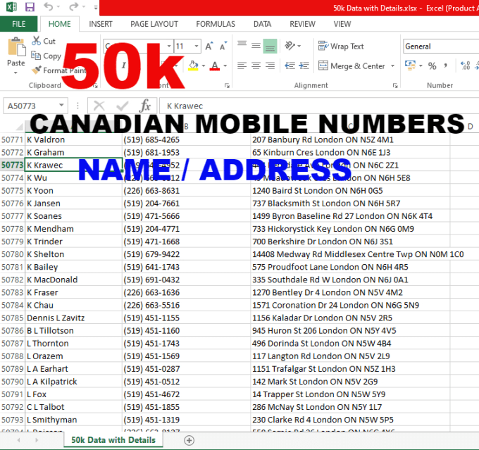 Provide you 500,00 canadian phone number with name and address by Aifa_ahmad