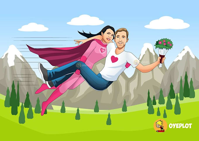 draw unique cartoon couple illustration