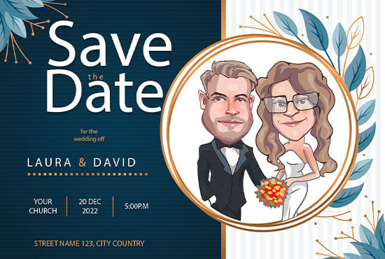 draw your cute cartoon caricature wedding card
