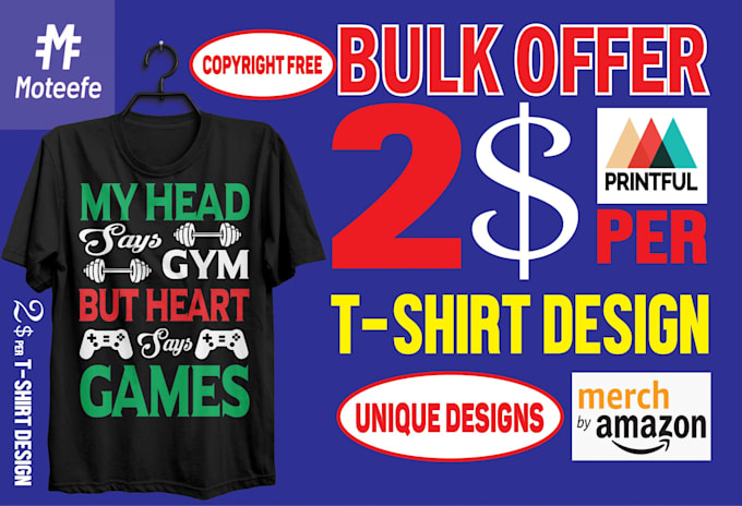 Do Bulk Tshirt Designs For Merch Pod Business And Printfull By