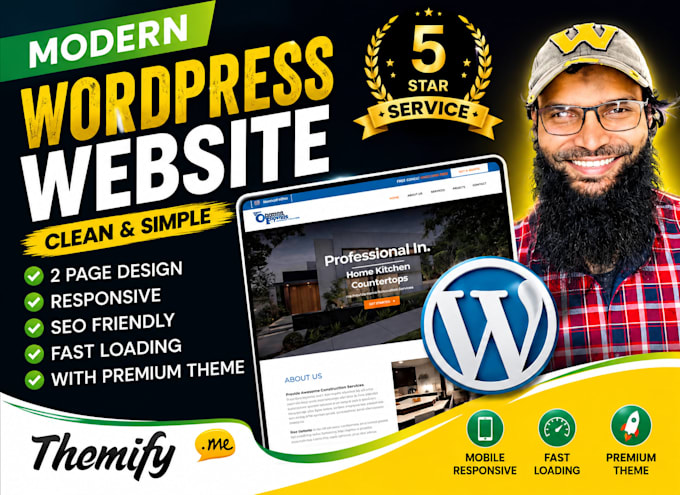design and develop a wordpress website, with themify, elementor, divi and oxygen