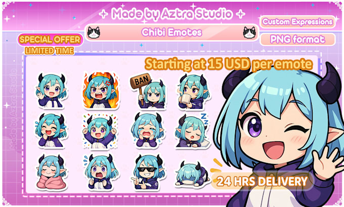 create cute custom chibi emotes for twitch and other platforms