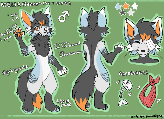 Draw you a furry fursona character reference sheet by Eunalis | Fiverr