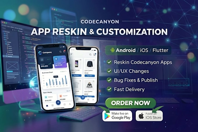 codecanyon mobile app development, reskin android and ios app builder, flutter