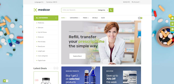 create your amazing medical store,pharmacy wordpress website