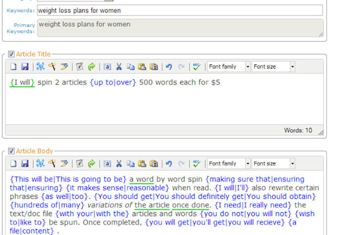 spin 3 articles over 500 words each