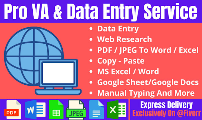 be your pro virtual assistant for any type of data entry