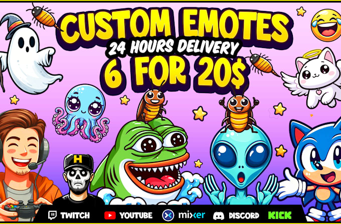 draw emotes , sub badges , emojis for youtube twitch discord kick