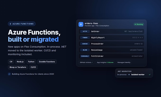 build, migrate and deploy azure functions in dotnet, nodejs or python