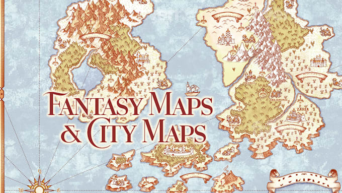 illustrate hand drawn fantasy map and city map