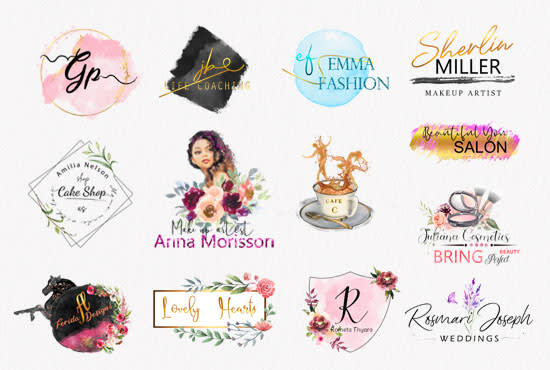 do creative  professional feminine watercolor logo design