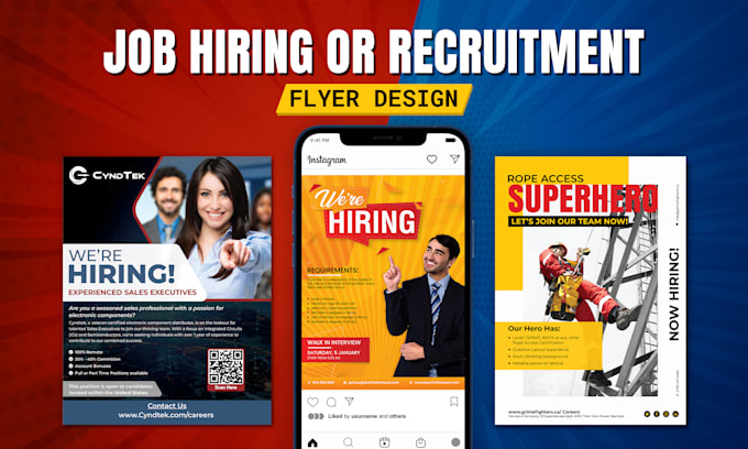 design job hiring flyer, recruitment flyer, pamphlet, leaflet, social media ads