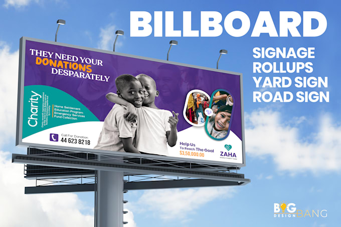 design billboard, sign board, yard sign, hoarding, shop front banner or signage