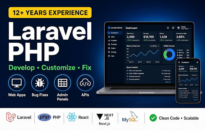 develop, customize or fix your laravel PHP web application