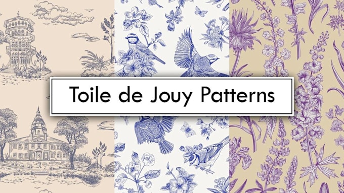 toile de jouy pattern design with vintage textile design hand drawn