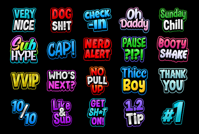 design text emote for streamer twitch, youtube, facebook