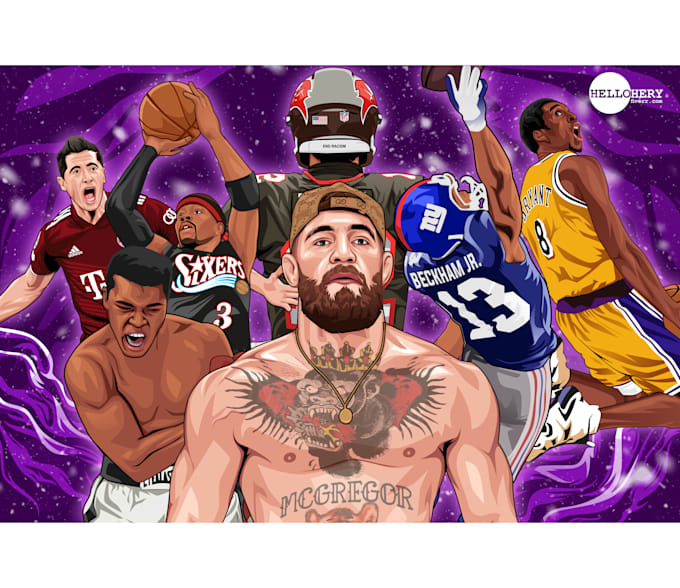 draw sport photo into cartoon illustrations