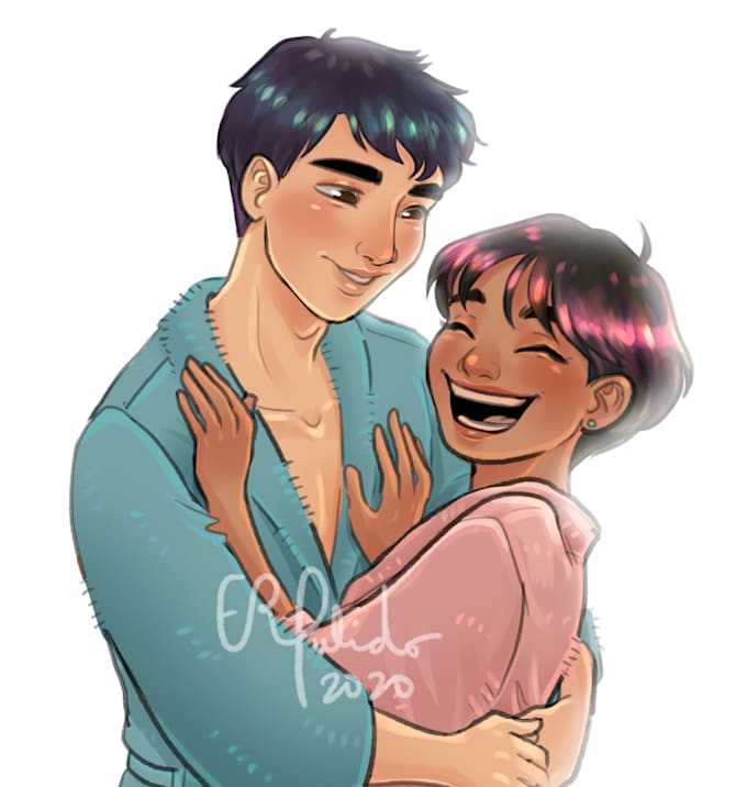 do cartoon or semi realistic half body portraits
