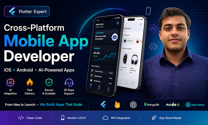 do flutter mobile app development, react native, ai app development