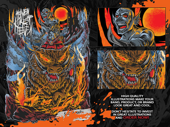 draw detailed dark art illustration for album cover or merch