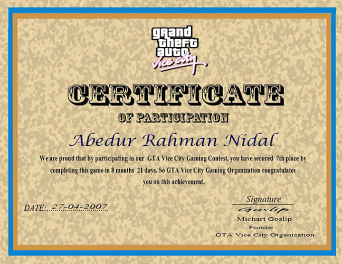 Design Amazing Formal And Stylish Gaming Certificate By Abedurrahman96