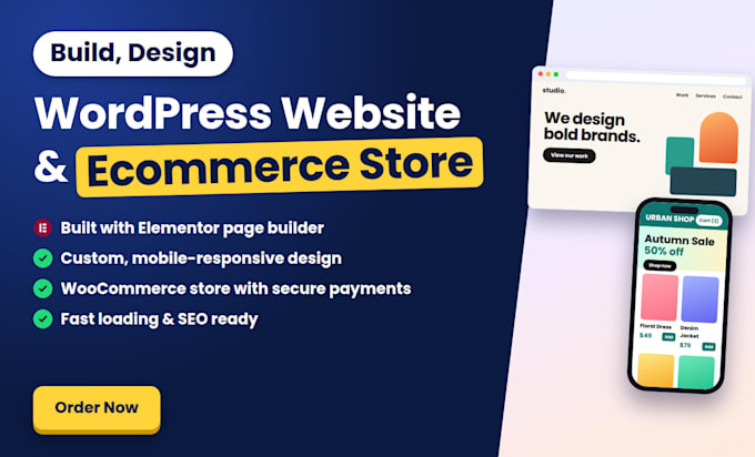 build wordpress elementor website and ecommerce store