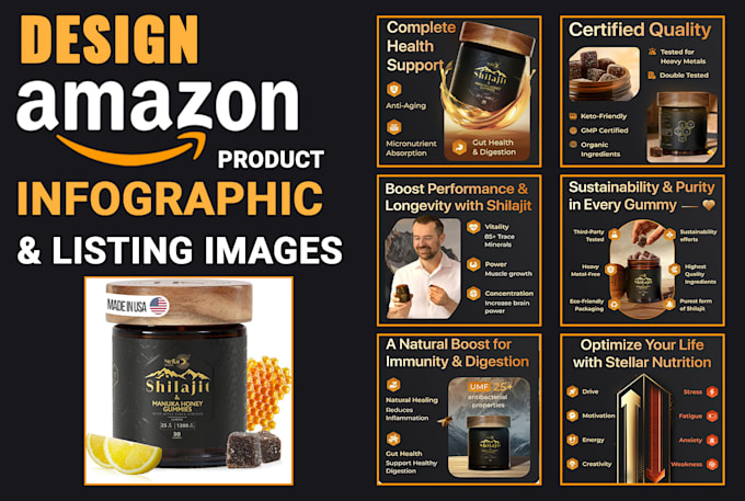 design amazon product infographic, listing images, and a plus content