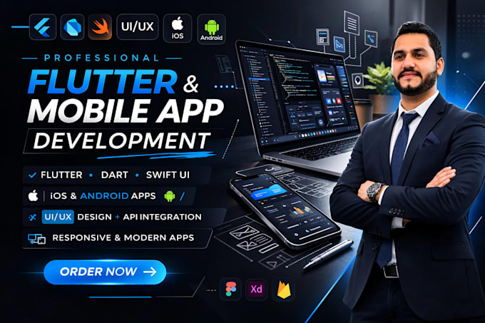develop professional flutter mobile apps with clean responsive UI for ios