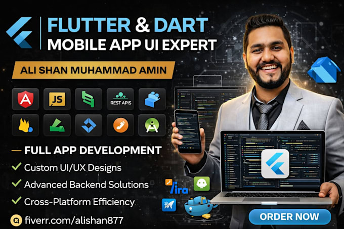 develop professional flutter UI design for mobile app using dart