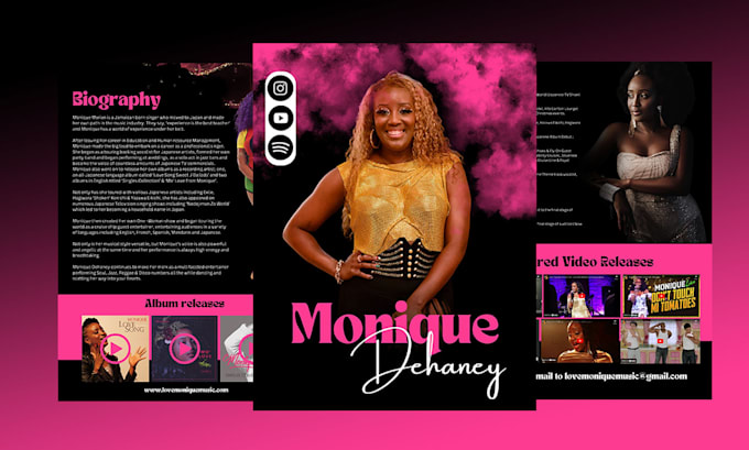 design a professional media kit, press kit, epk,clickable links
