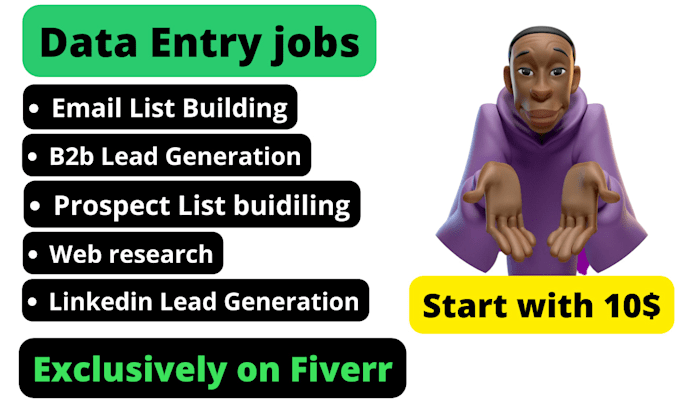 do excel data entry job, email find, linkedin research, data entry typing work