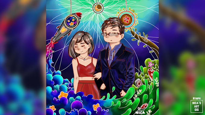 Draw Cute Chibi Couple Art With Magical Backgrounds By Dnanica213