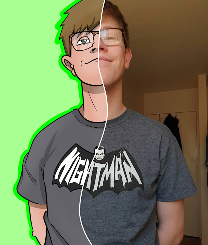 Draw you as a cartoon in a cool half and half style by Kallummartin