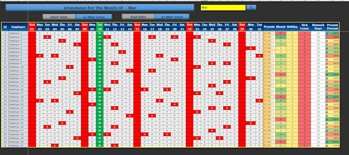 make a employer attendance dashboard