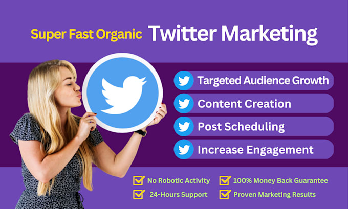 do organic twitter marketing, promotion with audience growth and content tweet