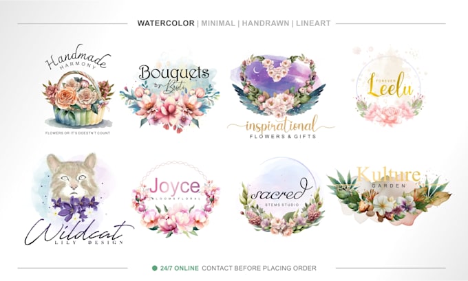 create a feminine watercolor floral logo design