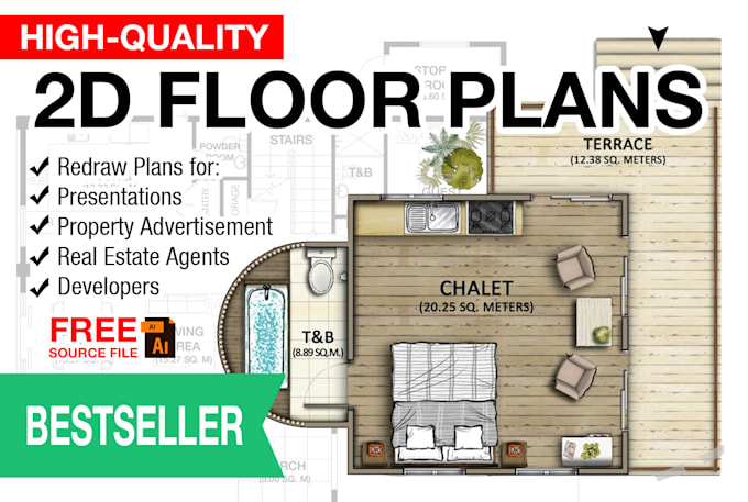 Top 5! I will redraw 2d floor plans for real estate presentations  for $5