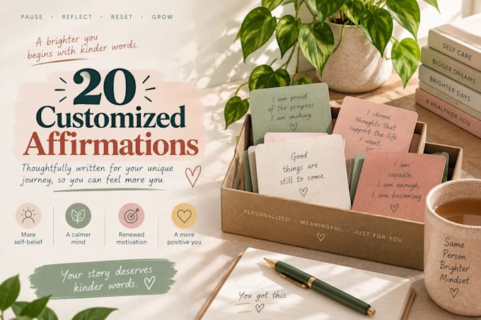 write 20 original affirmations personalized to your goals and desired mindset