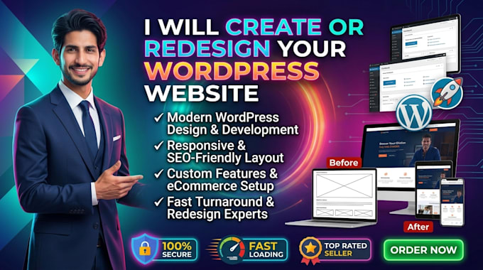 create wordpress website design, website development or website redesign
