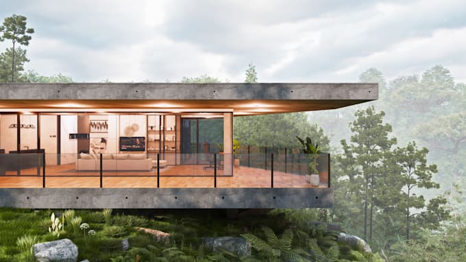 create 3d model exterior facade with realistic rendering