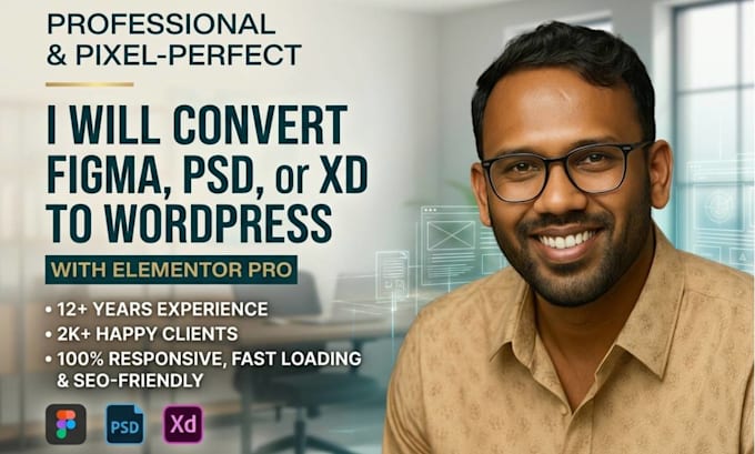 convert figma, PSD, or xd to wordpress using elementor pro