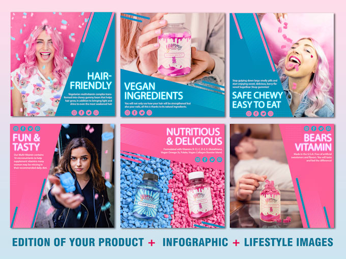 design product listing images, infographics, lifestyle