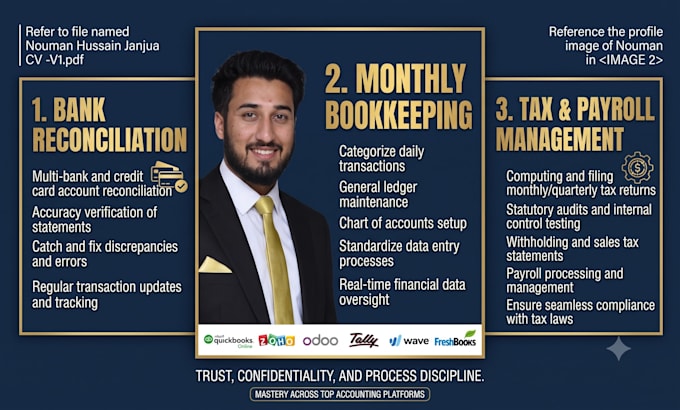 do monthly bookkeeping and bank reconciliation using quickbook xero wave vat tax